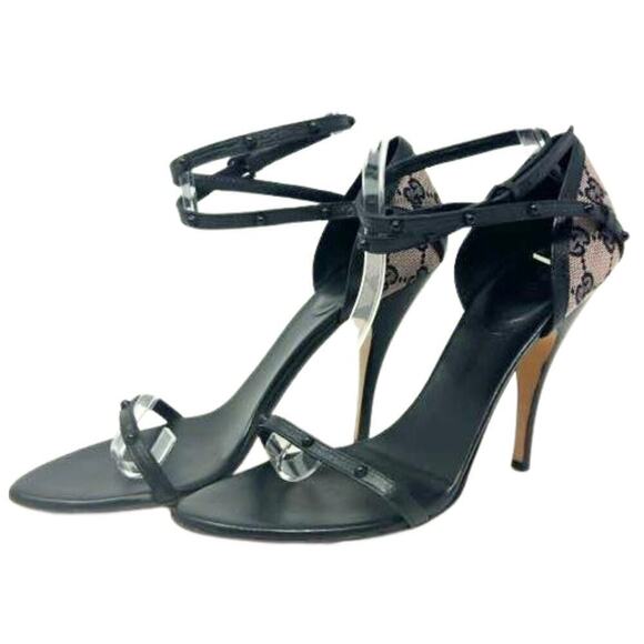 Gucci GG Logo‎ Monogram Guccissima Supreme Studded Leather Strappy Heels EU39.5 - Picture 11 of 11